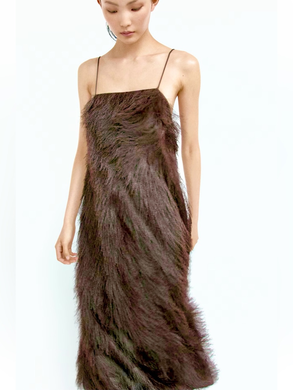 H&M NWT DARK BROWN FRINGED STRAPPY DRESS SIZE SMALL